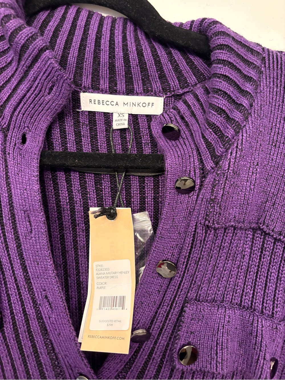 Rebecca Minkoff Purple Ribbed Knit Long Sleeve Maxi Dress - Picture 2 of 4